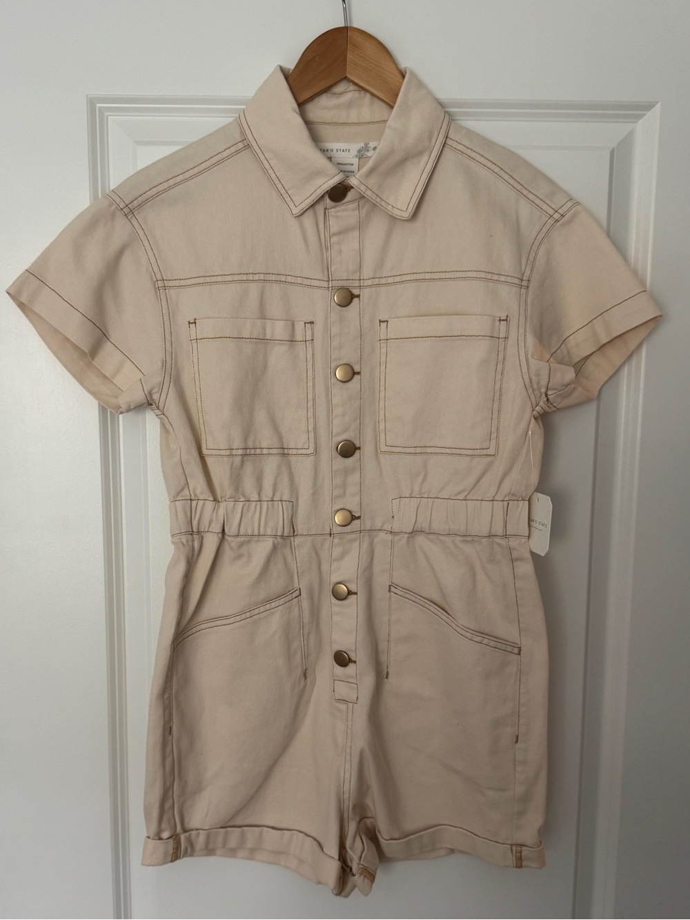 Altar’d State Short Sleeve Utility One-Piece Romper - Cream